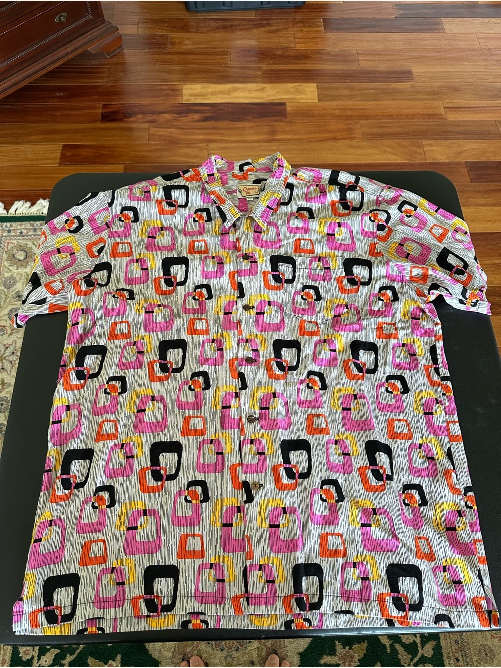 Atomic Tiki Men's Short-Sleeve Geometric Print Shirt in Pink & Multicolor XXL